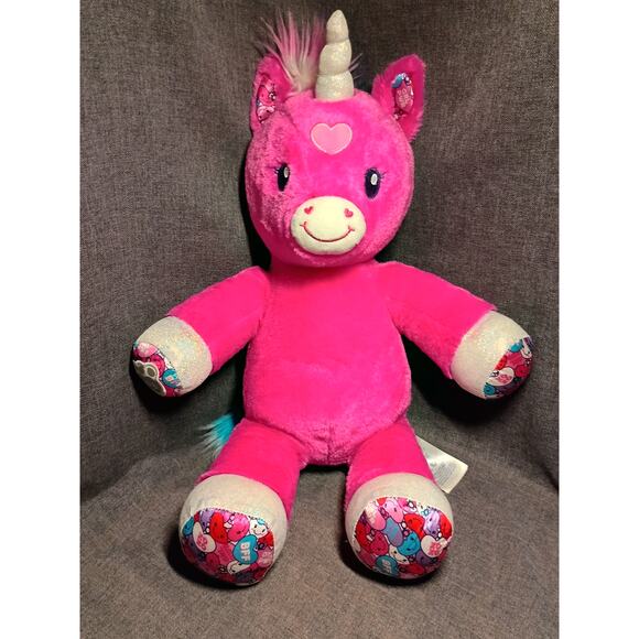 Build A Bear Hot Pink Rainbow Candy Hearts Unicorn 16" - Picture 3 of 3